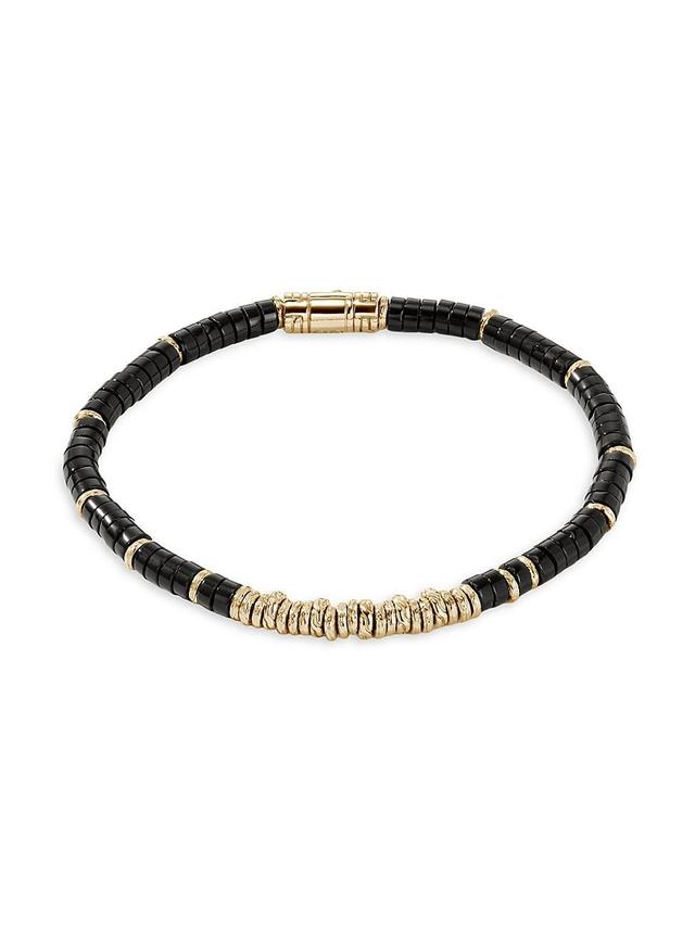 Mens Thailand 14K Gold & Black Onyx Heishi Beaded Bracelet - Black - Size Large Product Image