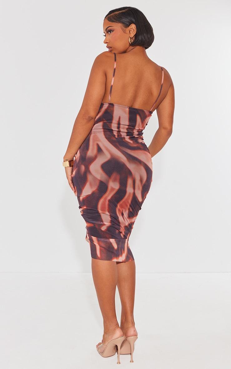 Shape Orange Zebra Print Mesh Cowl Ruched Midi Dress Product Image