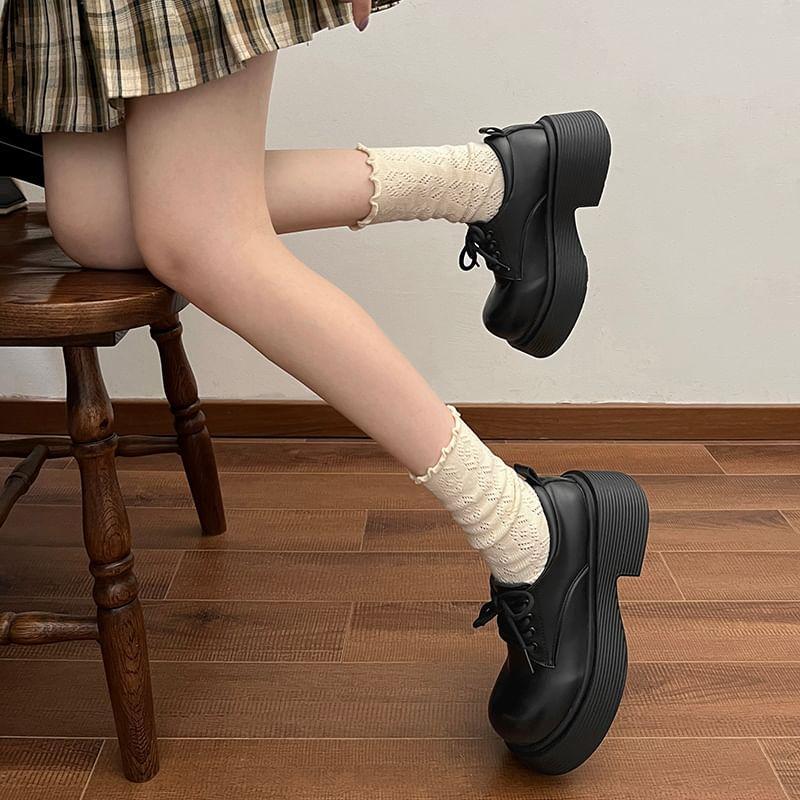 Lace-Up Platform Chunky Heel Derby Shoes Product Image