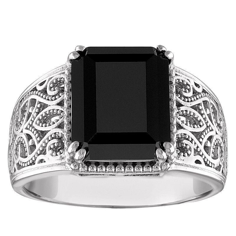 Designs by Gioelli Sterling Silver Black Spinel Filigree Ring, Womens Product Image