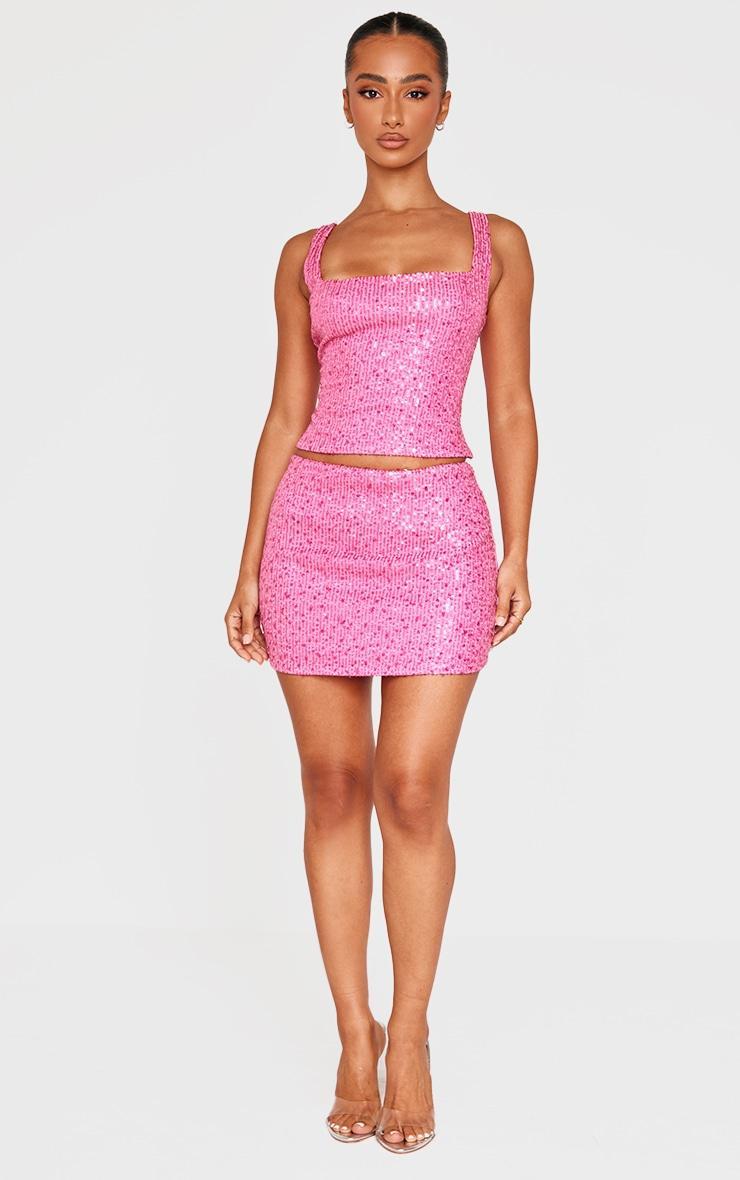 Petite Hot Pink Sequin Mini Skirt Product Image