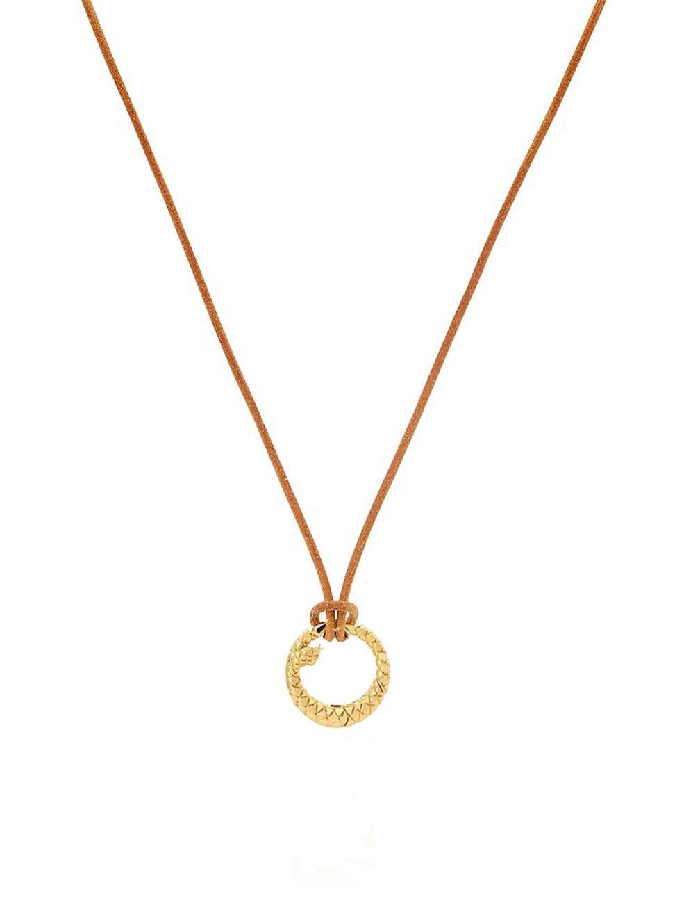 Womens 18K Yellow Gold & Leather Snake Charm Necklace Product Image