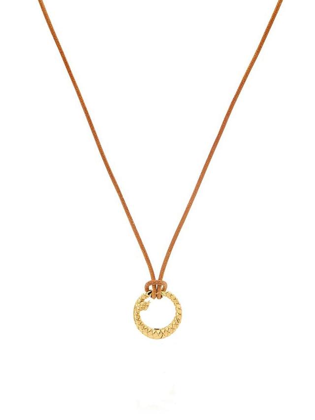 Womens 18K Yellow Gold & Leather Snake Charm Necklace Product Image