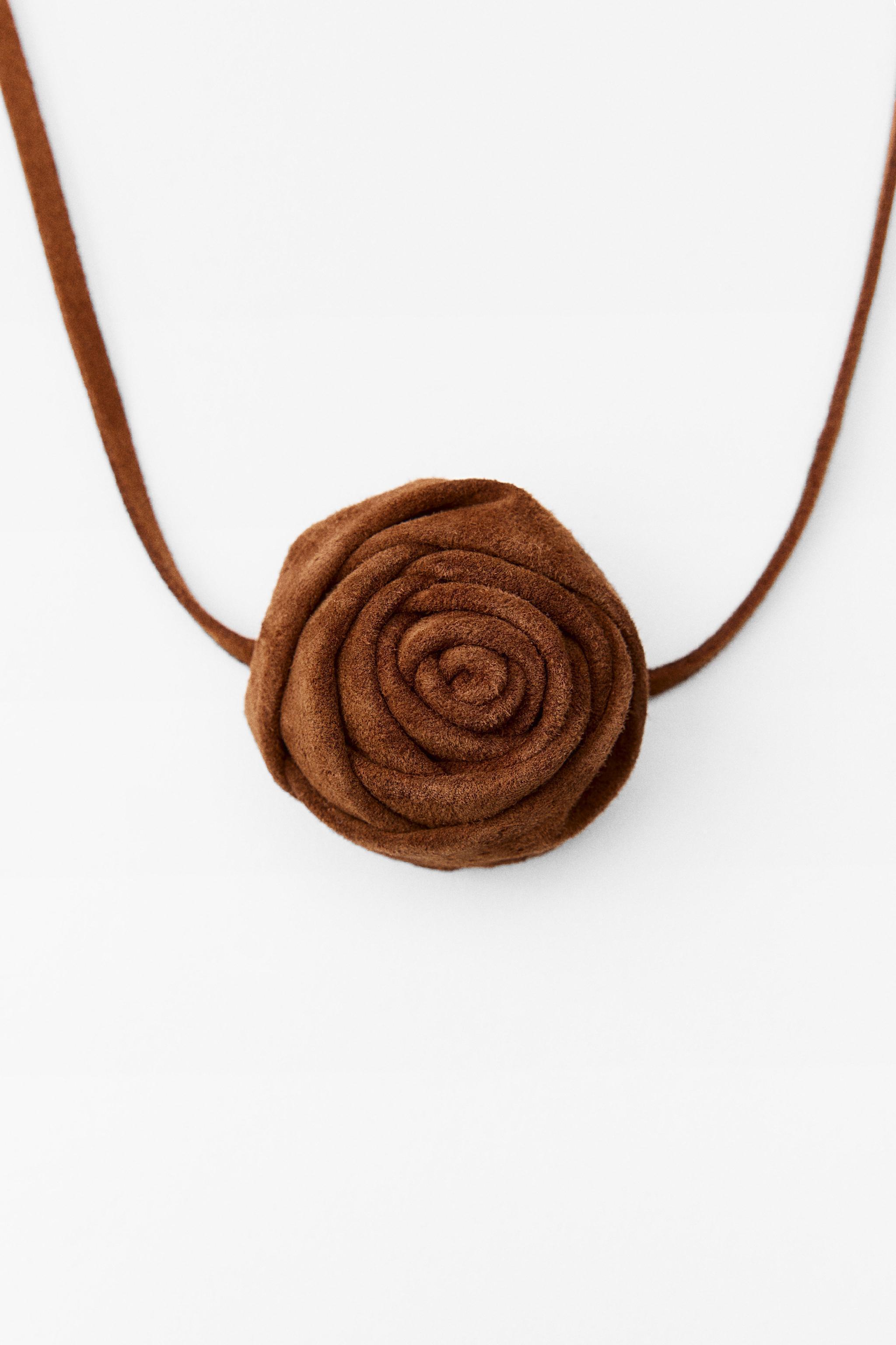 SUEDE LEATHER FLOWER CORD NECKLACE Product Image