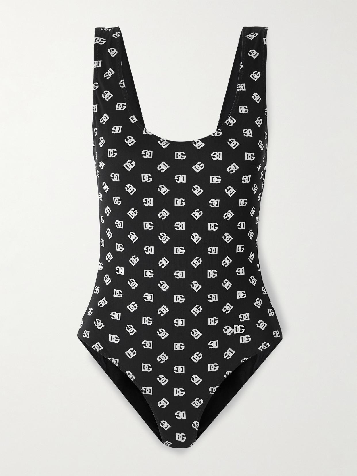 DOLCE & GABBANA One-piece Racing Swimsuit With Dg Logo Print In Black Product Image