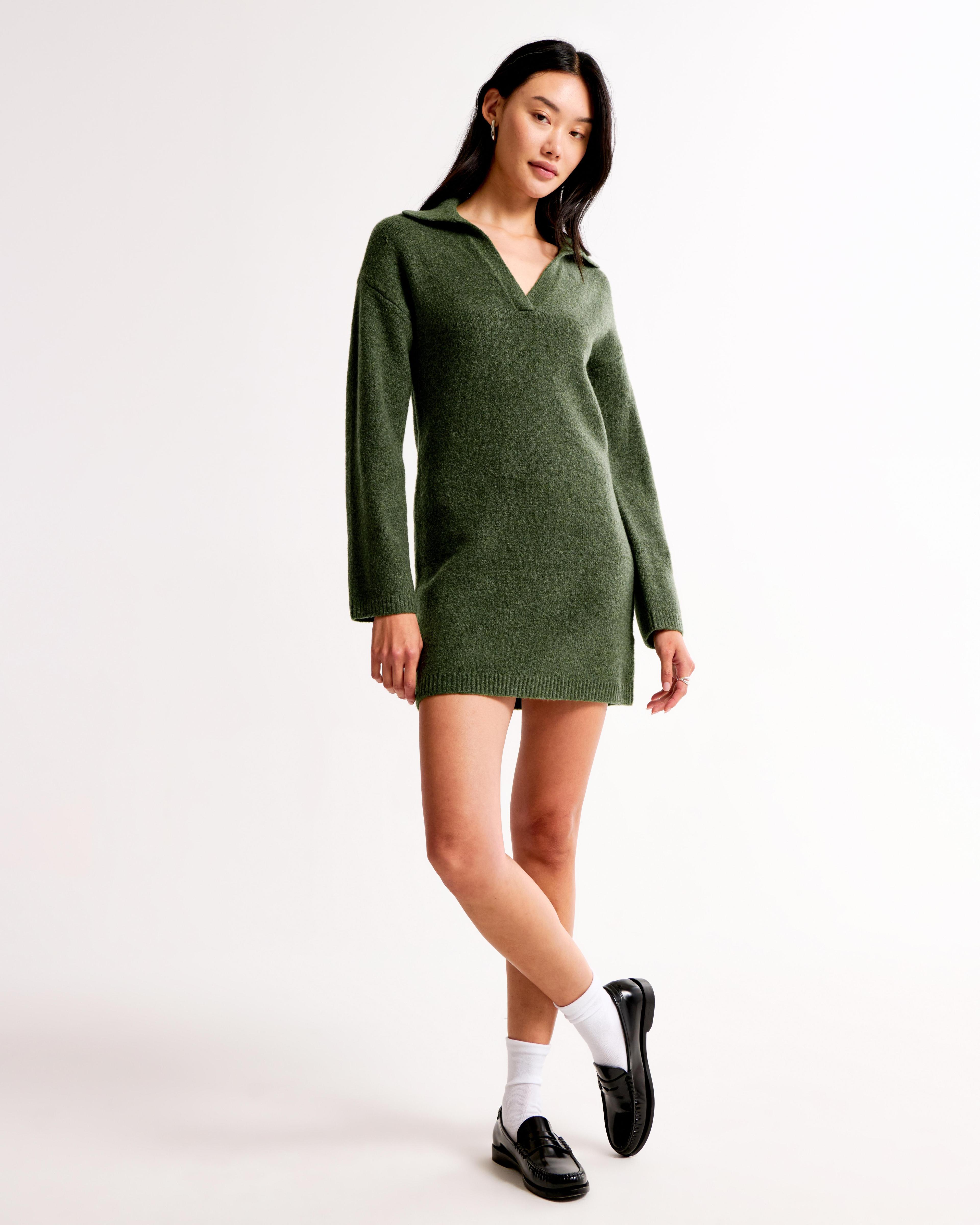 Long-Sleeve Collared Cable Mini Sweater Dress product image