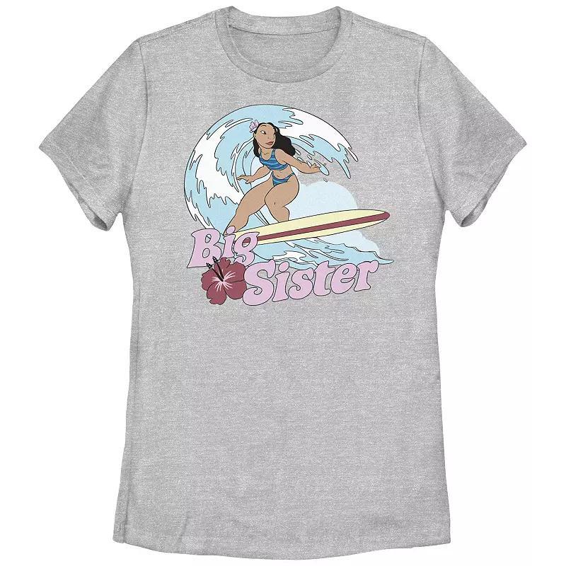 Disneys Lilo & Stitch Womens Surfing Nani Big Sister Tee, Girls Athletic Grey Product Image