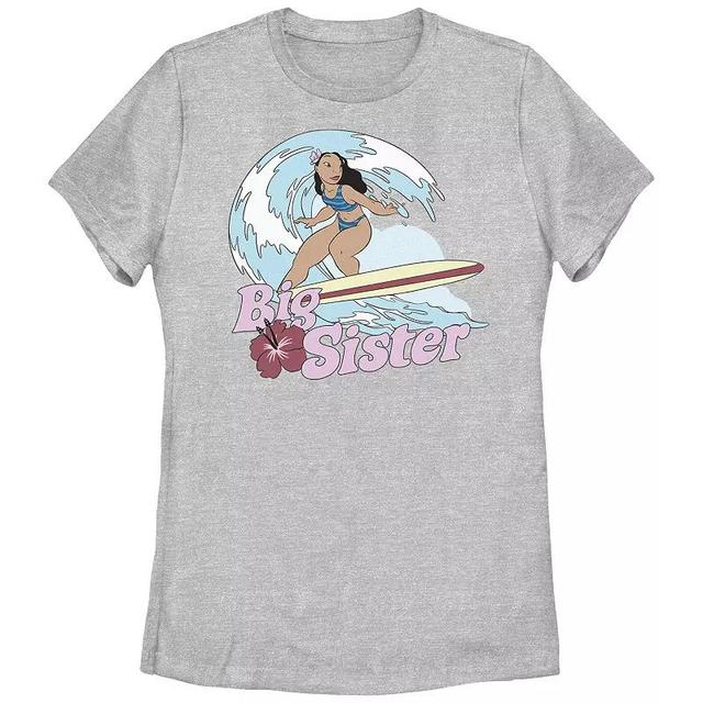 Disneys Lilo & Stitch Womens Surfing Nani Big Sister Tee, Girls Athletic Grey Product Image