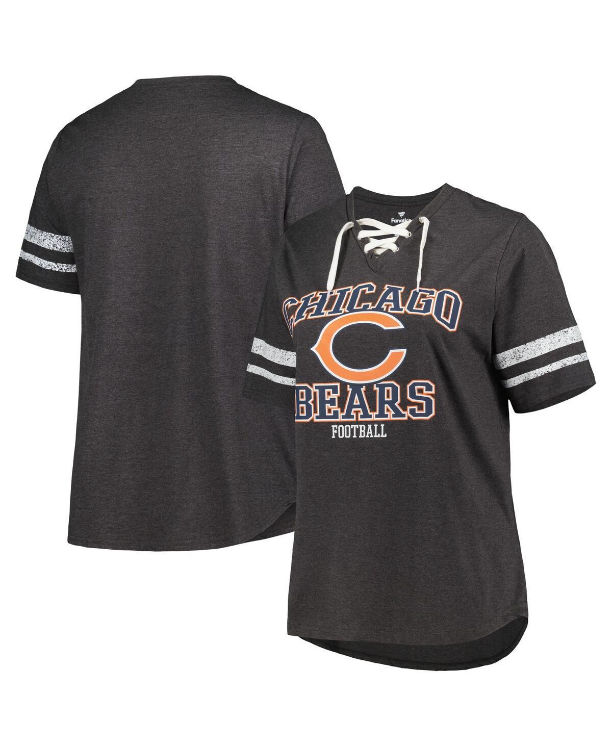 Womens Fanatics Branded Heather Charcoal Chicago Bears Plus Size Lace-Up V-Neck T-Shirt Product Image