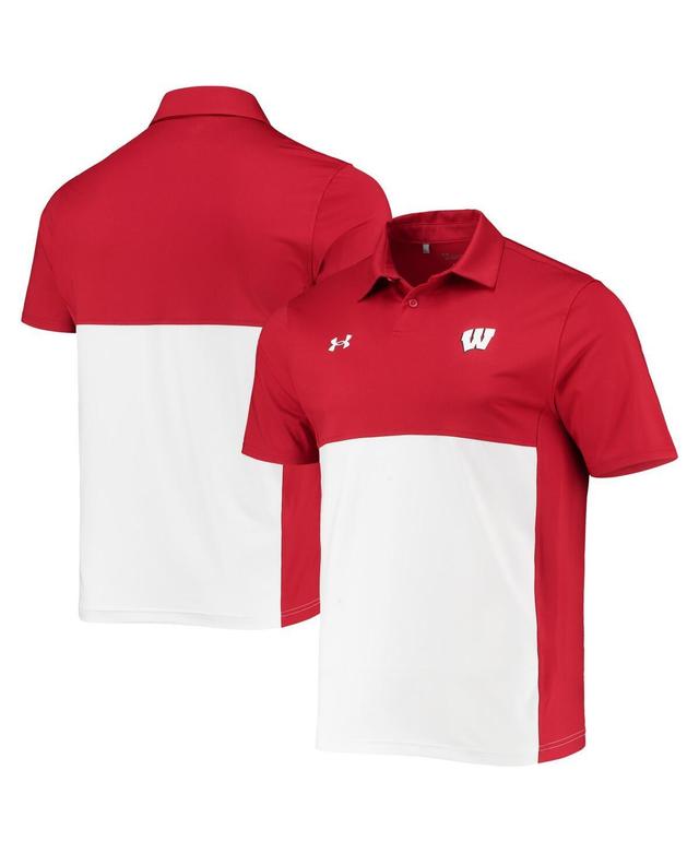 Mens Under Armour /White Wisconsin Badgers Blocked Coaches Performance Polo Product Image