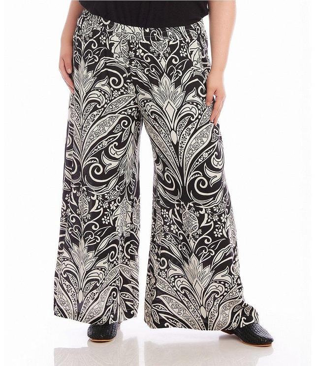 Karen Kane Plus Size Monotone Print High Waist Wide Leg Pull-On Pants Product Image