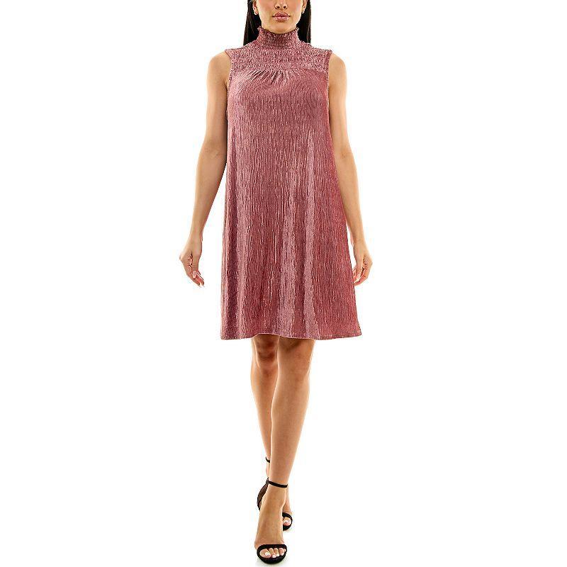 Womens Nina Leonard Smocked Shift Dress Pink Mist Product Image