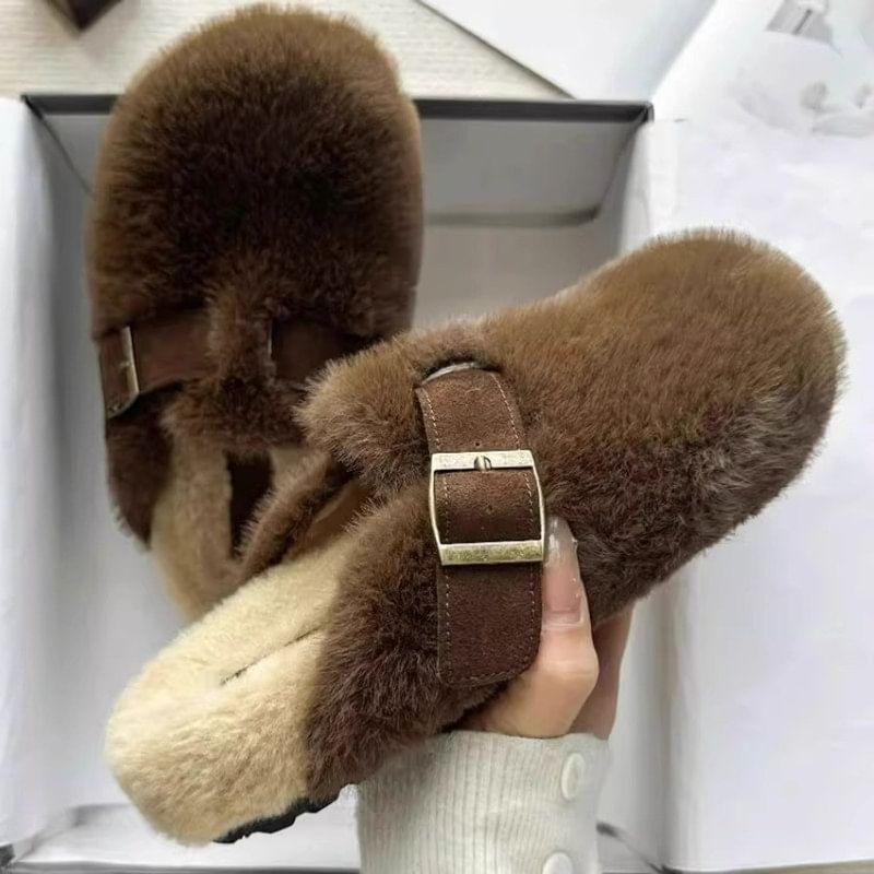 Buckled Fluffy Slippers Product Image