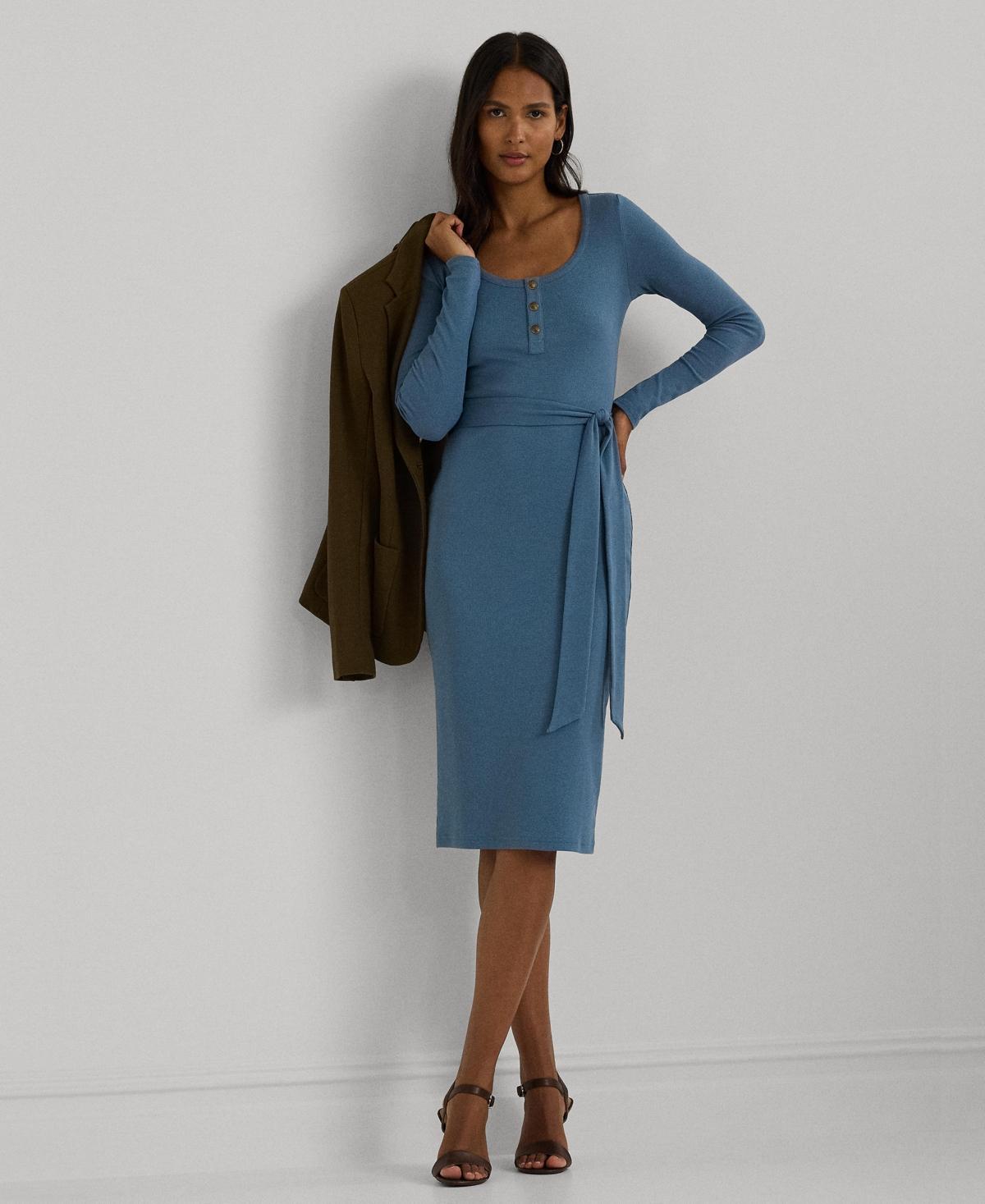 Lauren Ralph Lauren Womens Belted Rib-Knit Henley Dress Product Image