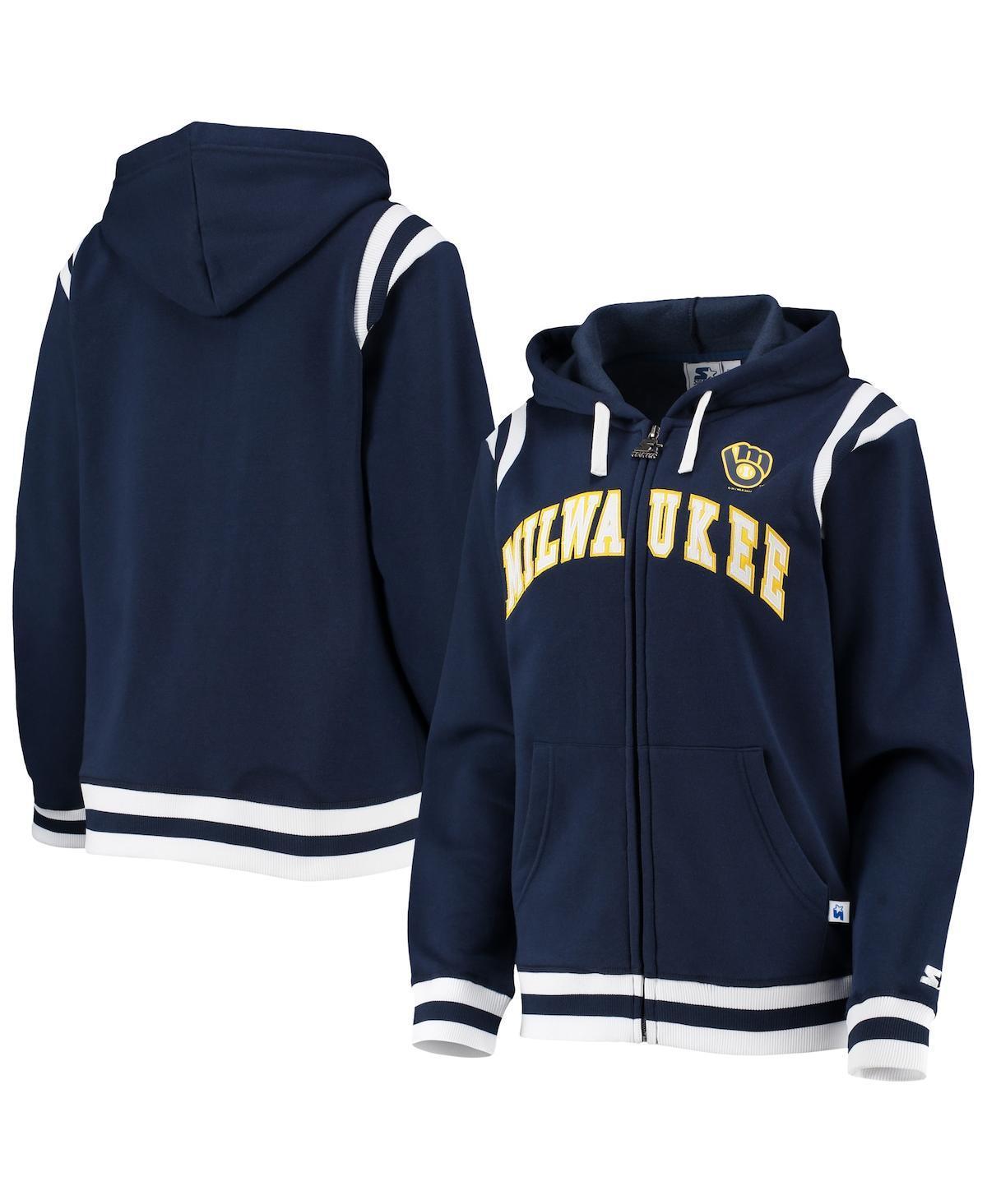 Womens Starter Milwaukee Brewers Vintage Full-Zip Hoodie Blue Product Image