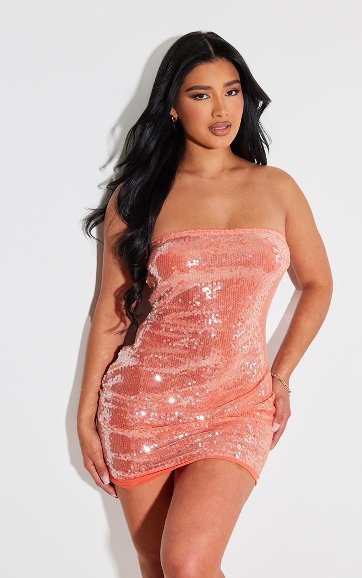 Shape Orange Sequin Bandeau Bodycon Dress Product Image