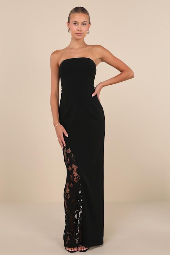 Irresistible Attitude Black Strapless Lace Column Maxi Dress Product Image