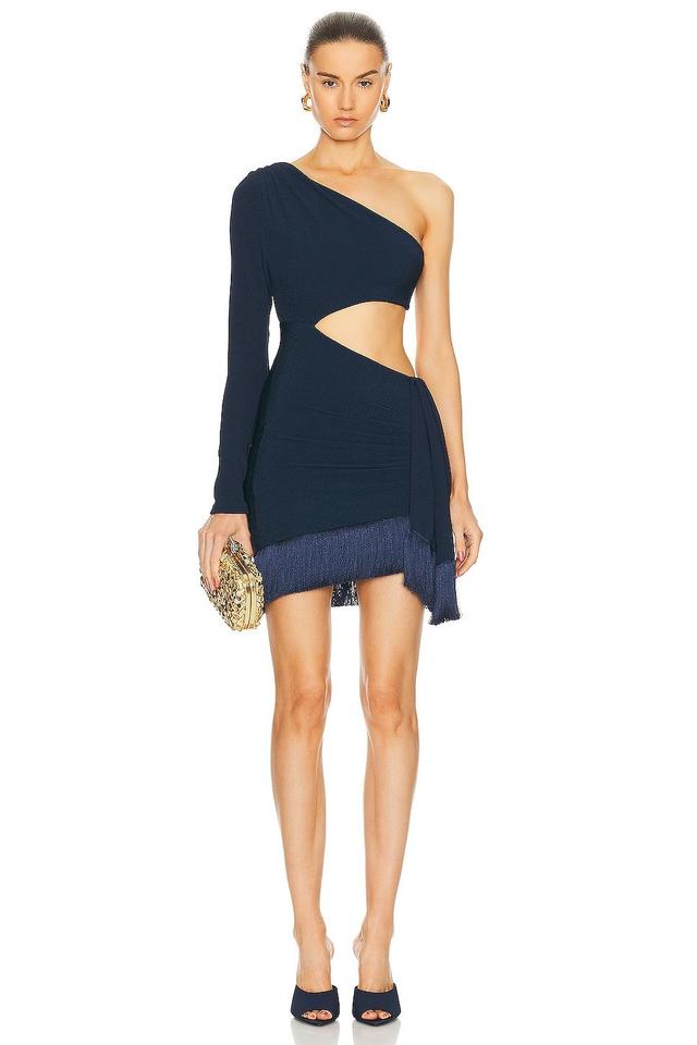 PatBO One Shoulder Cutout Mini Dress in Navy Product Image