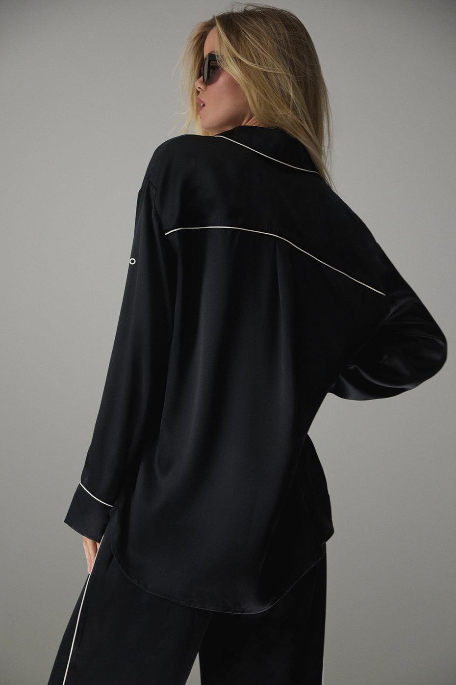 Courchevel Silk Button Down - Black/Ivory Product Image