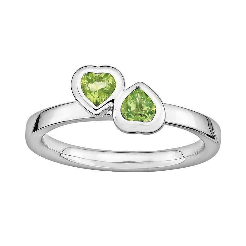 Stacks & Stones Sterling Silver Peridot Heart Stack Ring, Womens Green Product Image