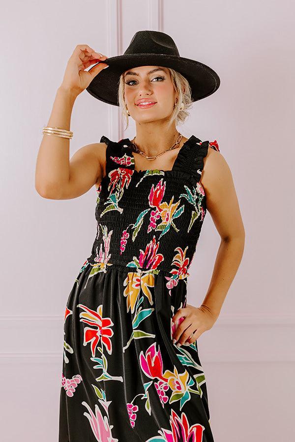 Happy Blooms Smocked Midi in Black Product Image