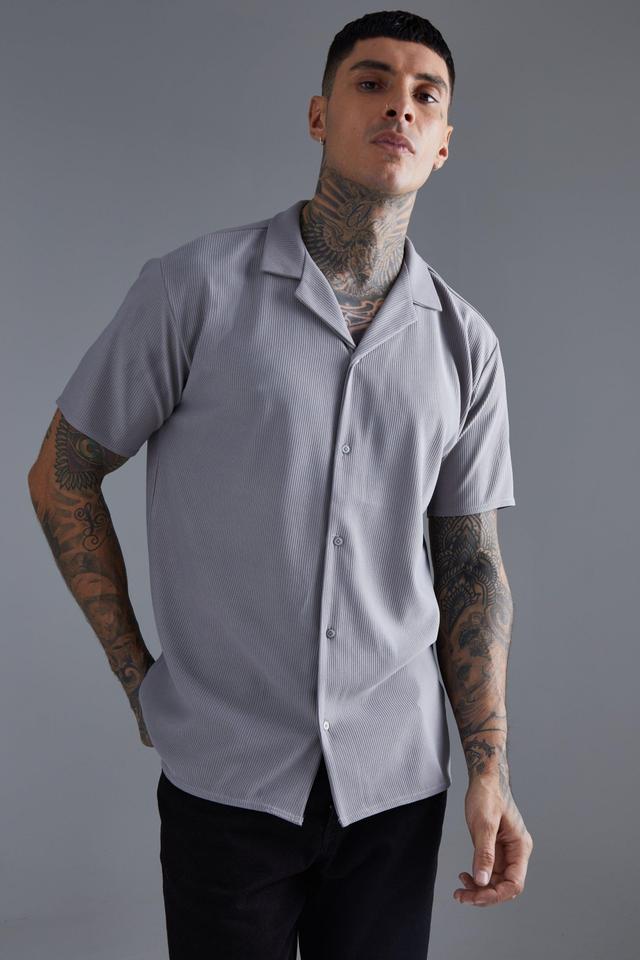 Short Sleeve Ribbed Revere Oversized Shirt | boohooMAN USA Product Image