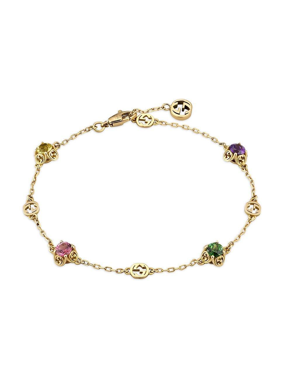 Womens 18K Yellow Gold & Multicolor Gemstone Interlocking G Bracelet Product Image