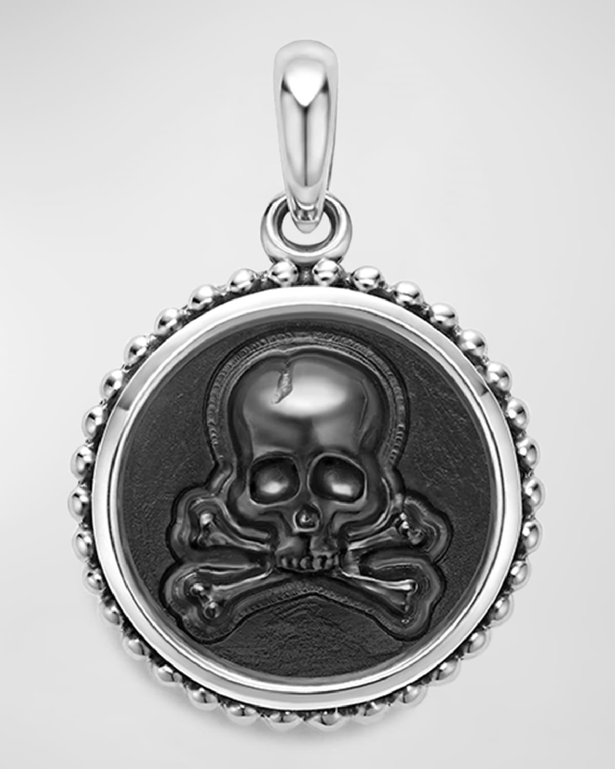 Mens Sterling Silver Anthem Circle Skull Pendant, 20mm Product Image