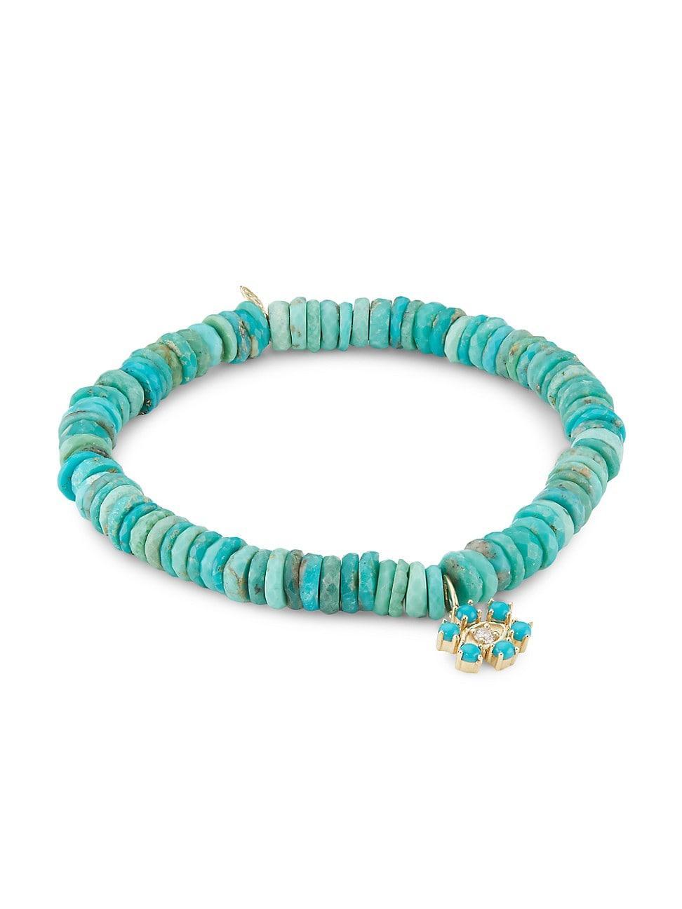 6mm Arizona Turquoise Faceted Wheel Bracelet with Turquoise and Diamond Charm Product Image