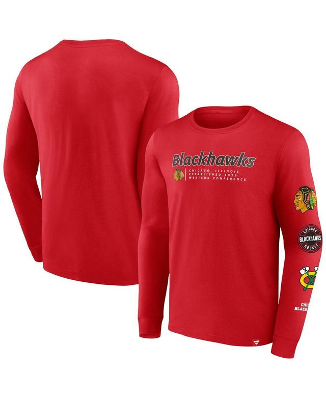 Mens Fanatics Red Chicago Blackhawks Strike the Goal Long Sleeve T-shirt Product Image