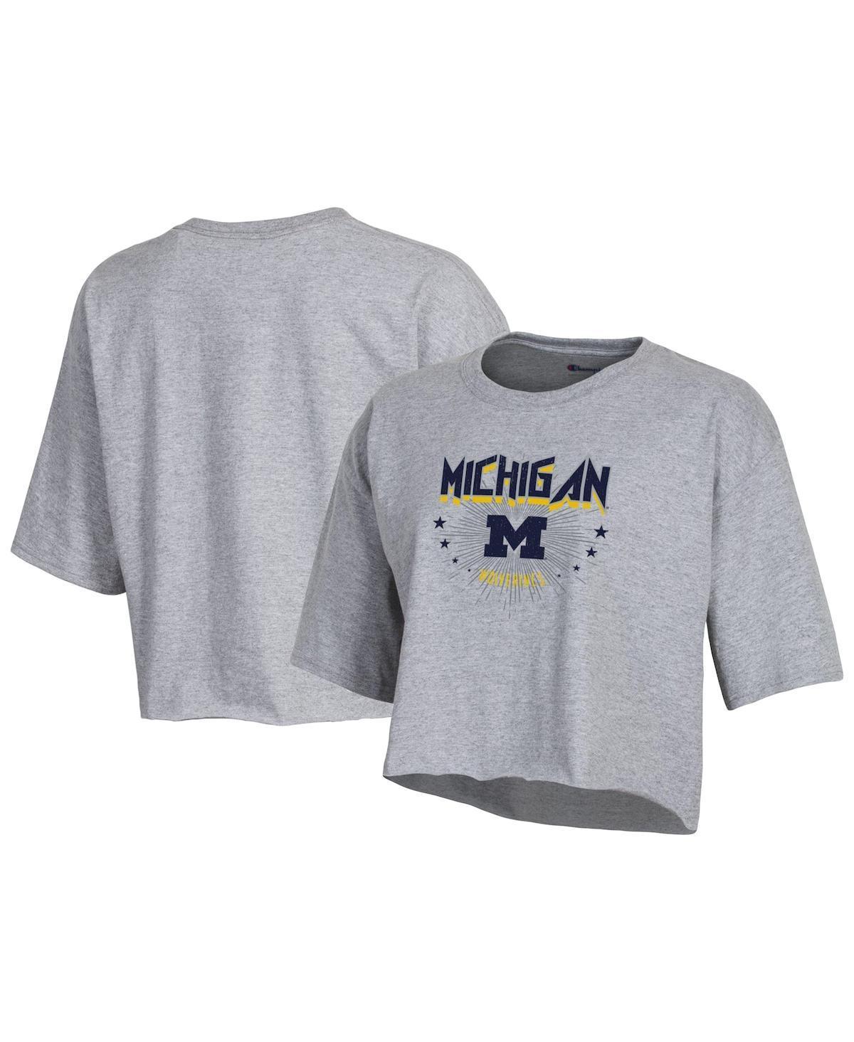 Womens Champion Heather Gray Michigan Wolverines Boyfriend Cropped T-shirt Product Image