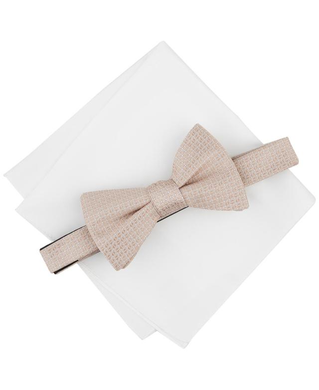 Alfani Mens Dawson Textured Bow Tie & Solid Pocket Square Set, Created for Macys Product Image