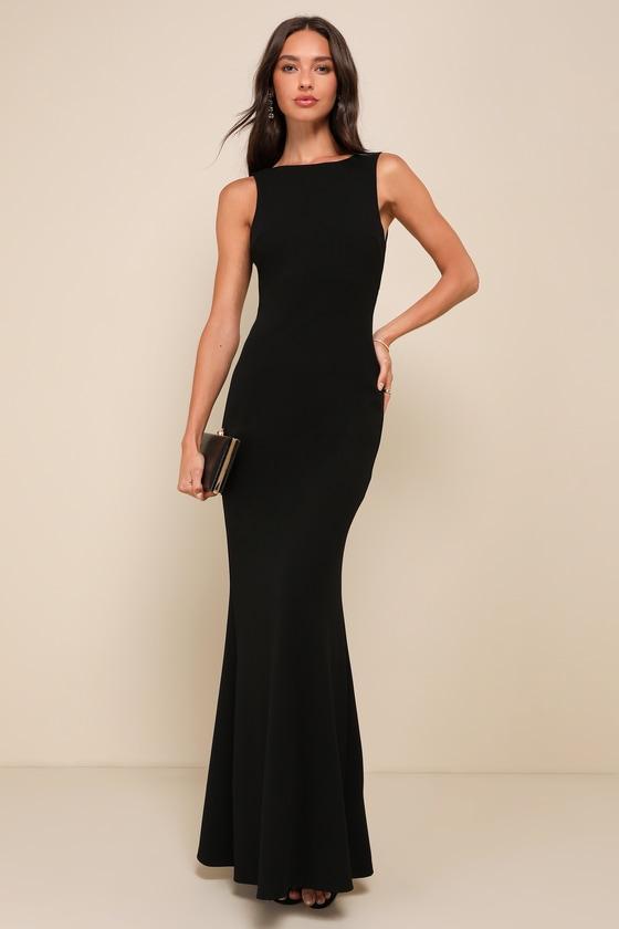 Love In Your Eyes Black Knotted Mermaid Maxi Dress Product Image