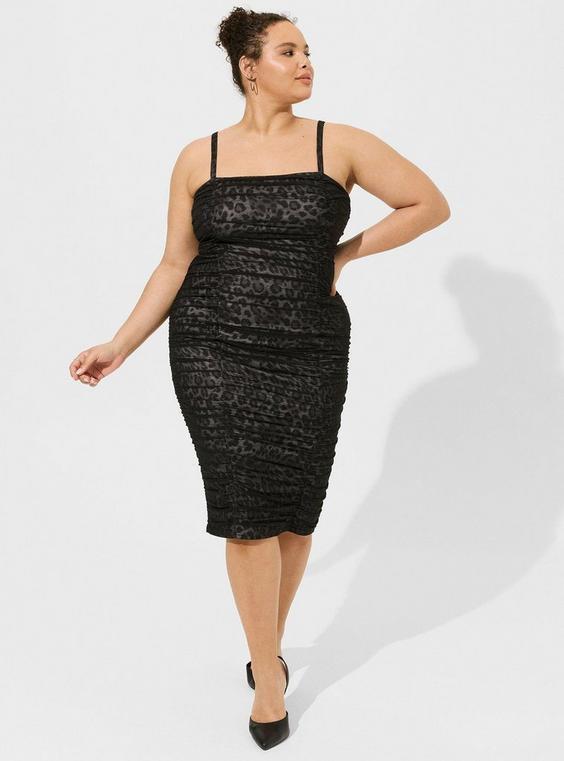 Midi Mesh Shirred Bodycon Dress Product Image