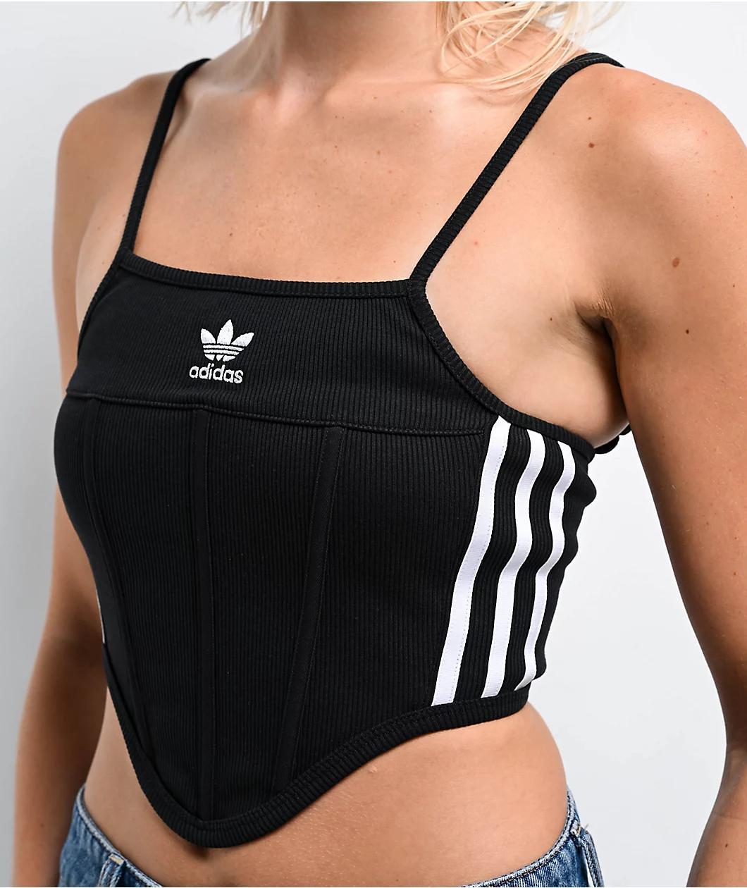 adidas Adicolor 3 Stripes Black Corset Crop Tank Top Product Image