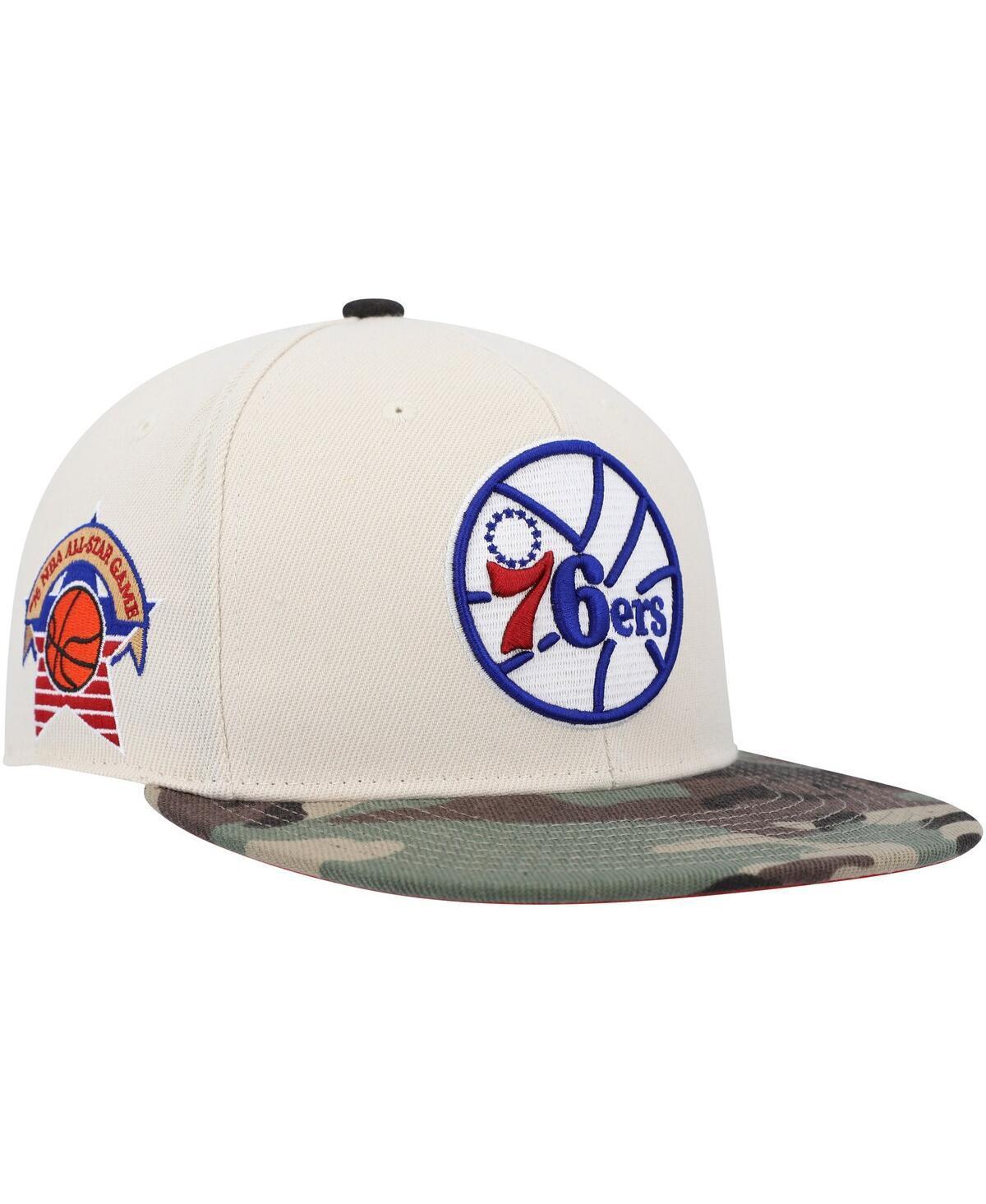 Mens Mitchell & Ness Cream Philadelphia 76ers Hardwood Classics 1976 Nba All-Star Game Off White Camo Fitted Hat - Cream Product Image