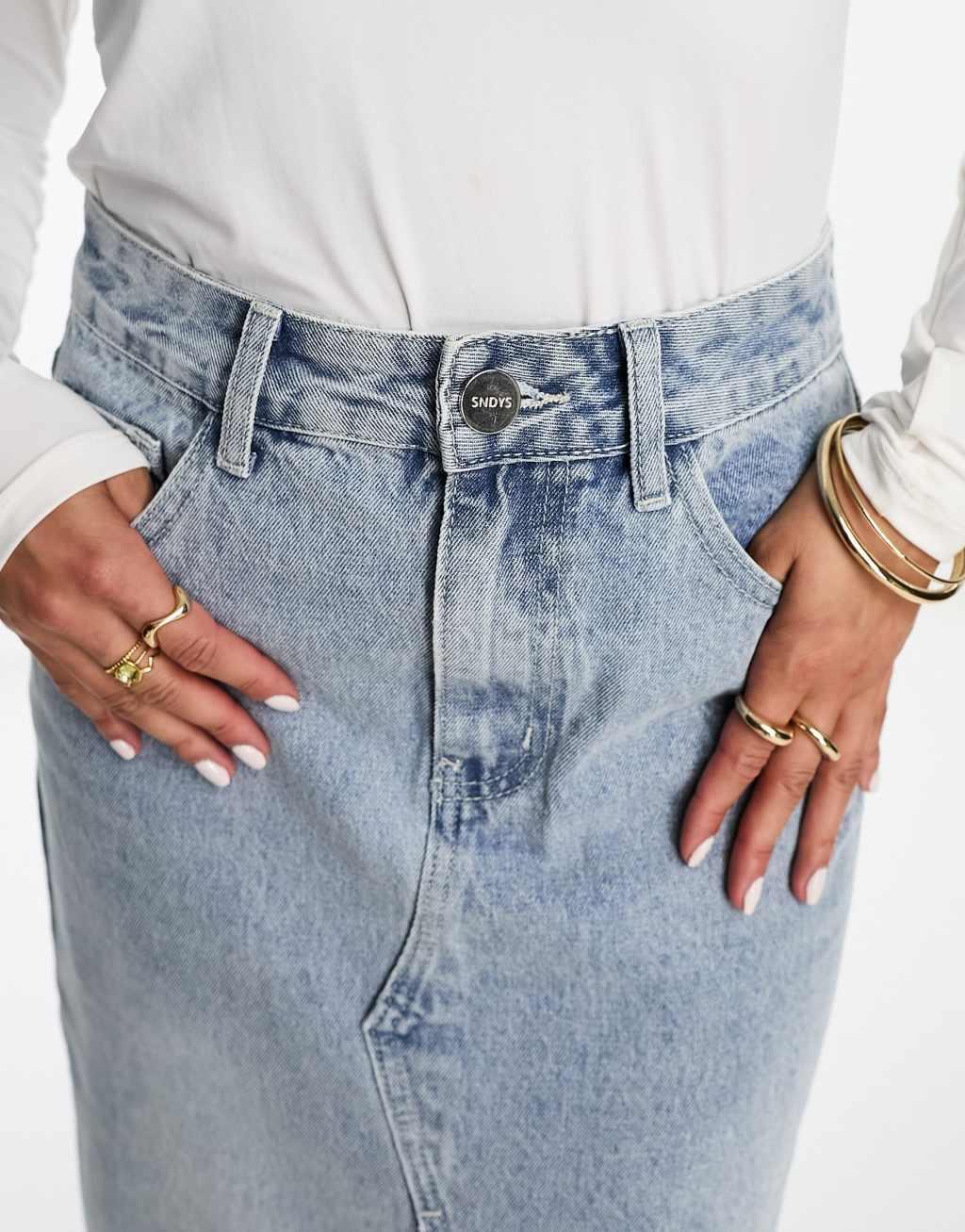 SNDYS front spilt denim maxi skirt Product Image