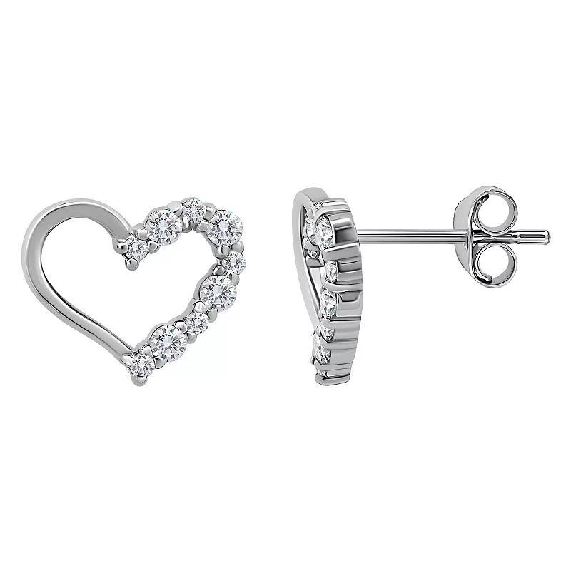 Aleure Precioso Sterling Silver Pave Cubic Zirconia Open Heart Stud Earrings, Womens Product Image