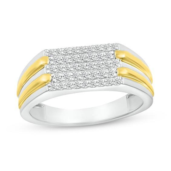 Men's 1/3 CT. T.w. Diamond Stepped Multi-Row Ring in 10K Two-Tone Gold Product Image