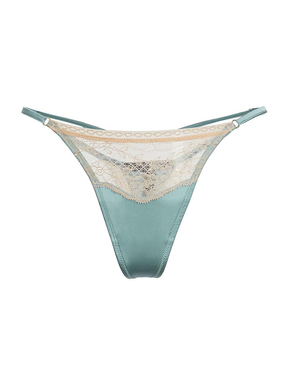 Womens Lace-Trim Charmeuse Thong Product Image