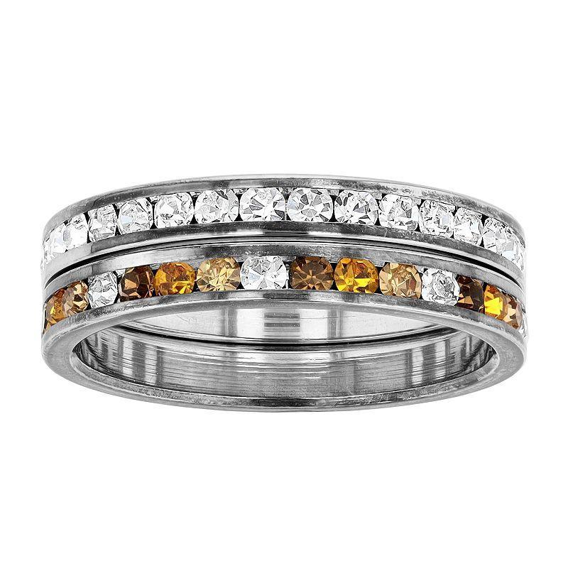 Traditions Jewelry Company Fine Silver Plated Earth Tone & Clear Crystal Channel Ring Set, Womens Silver Tone Product Image