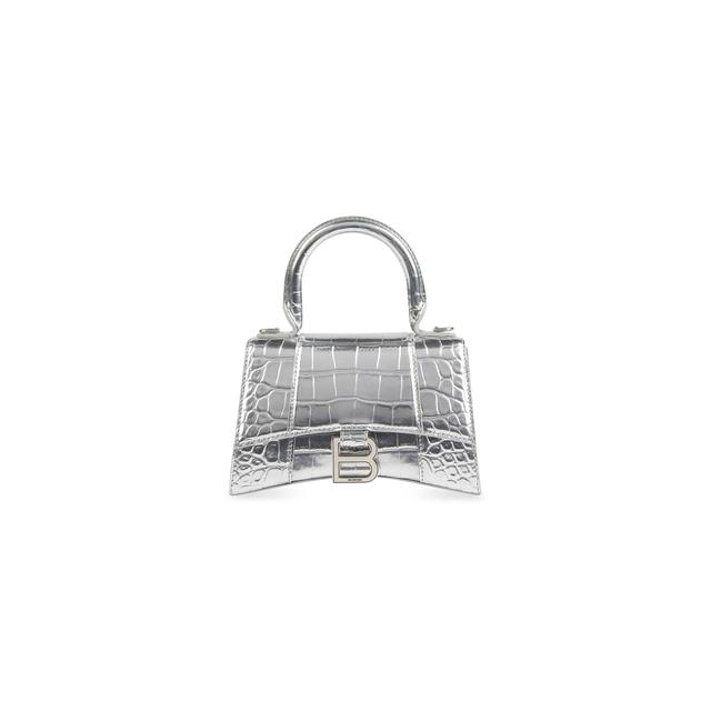 Women's Hourglass Xs Handbag Crocodile Embossed in Silver Product Image