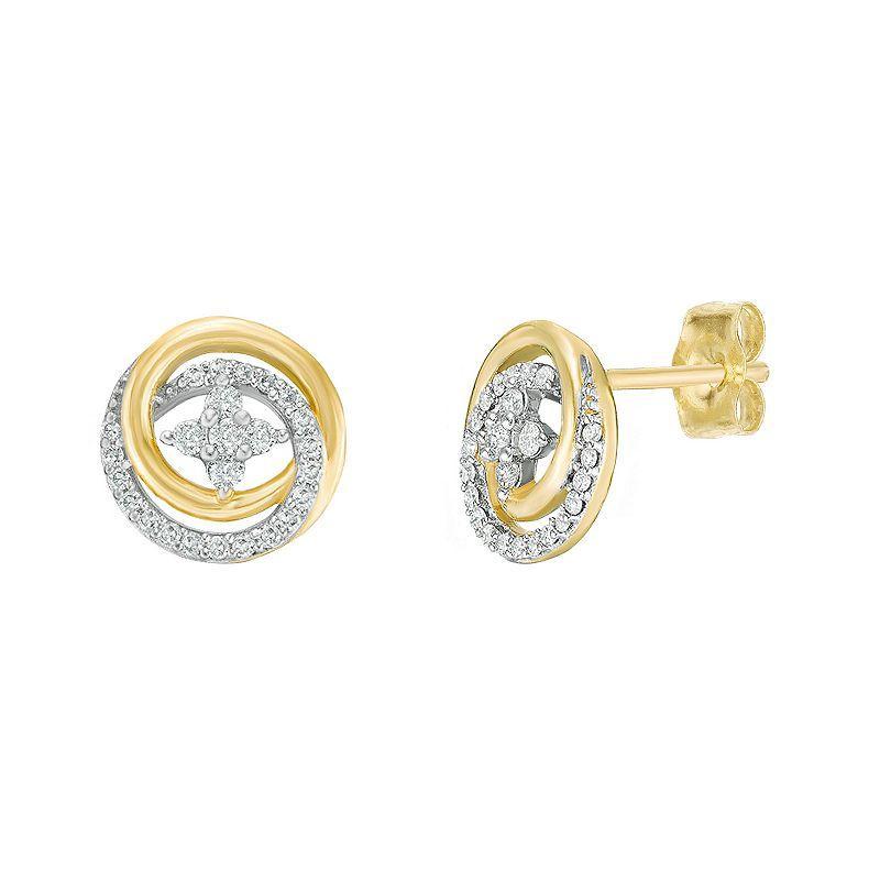 Gemminded 10k Gold 1/6 Carat T.W. Diamond Swirl Stud Earrings, Womens Product Image