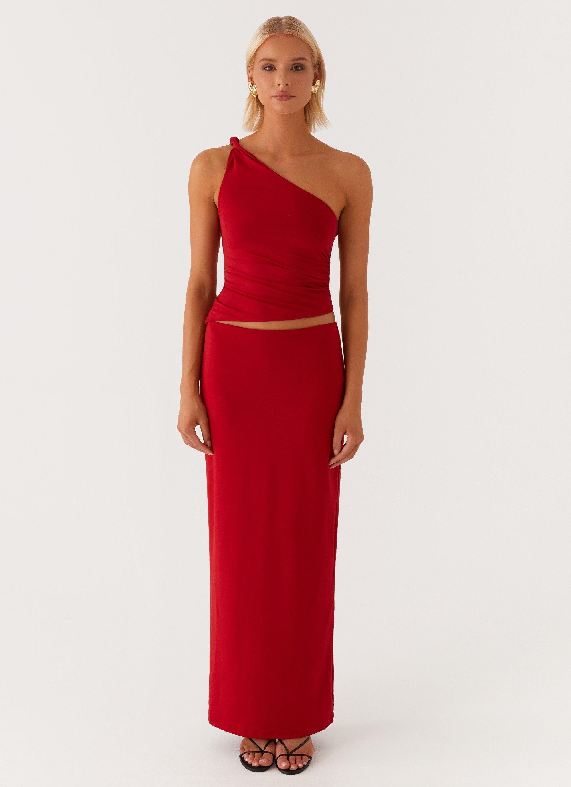 Monty One Shoulder Top - Red Product Image