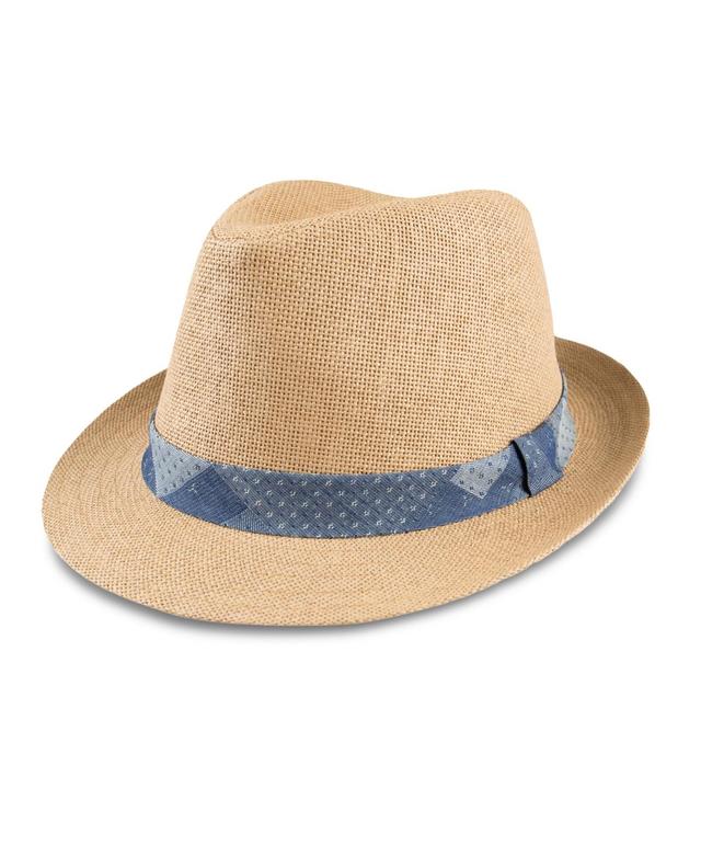 Levis Mens Straw Fedora Hat with Denim Patchwork Band Product Image