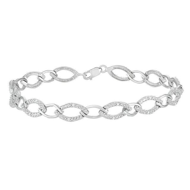 Sterling Silver Diamond Accent Marquise Link Bracelet, Womens, White Product Image