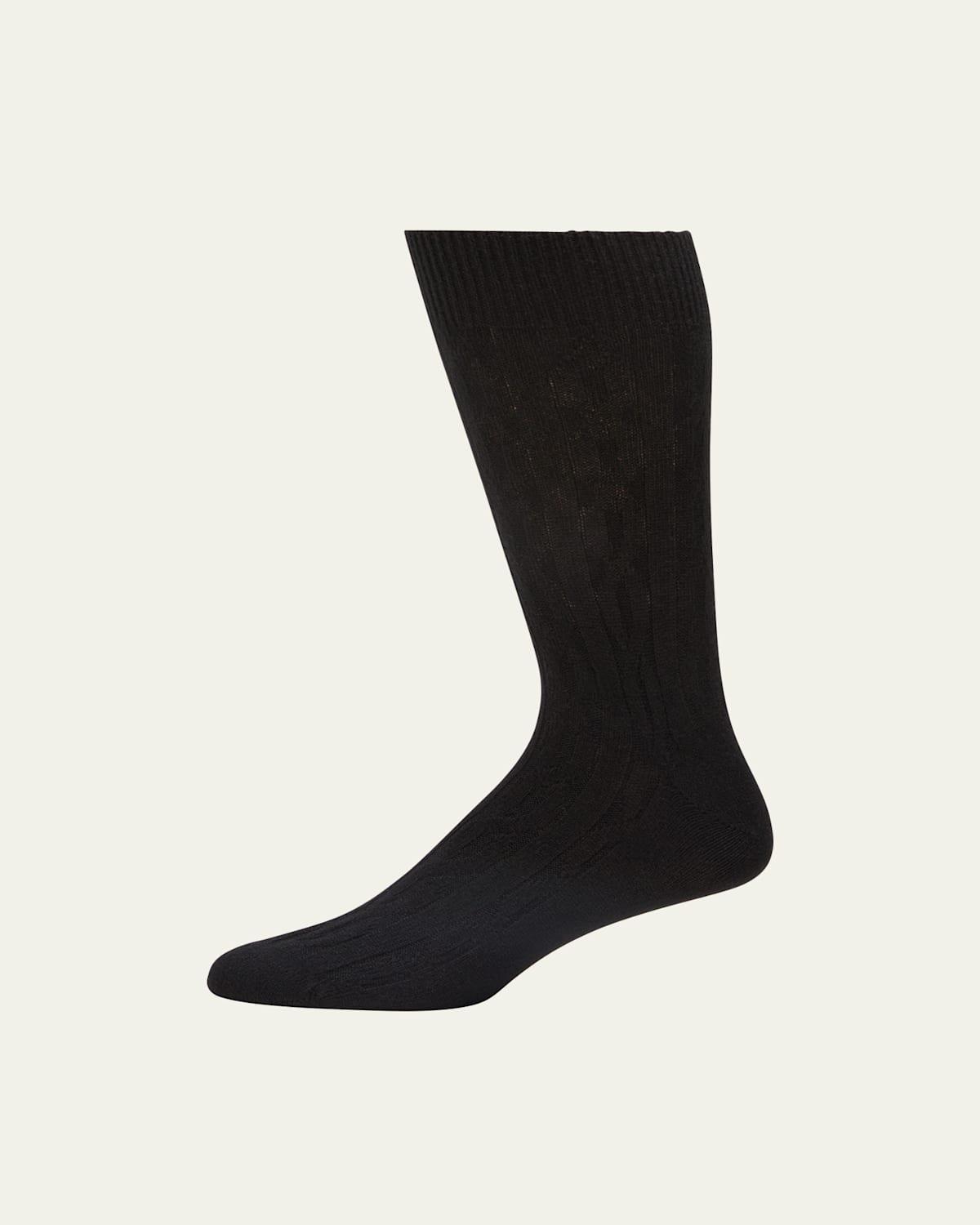 Mens Cashmere Cable Knit Mid-Calf Socks Product Image