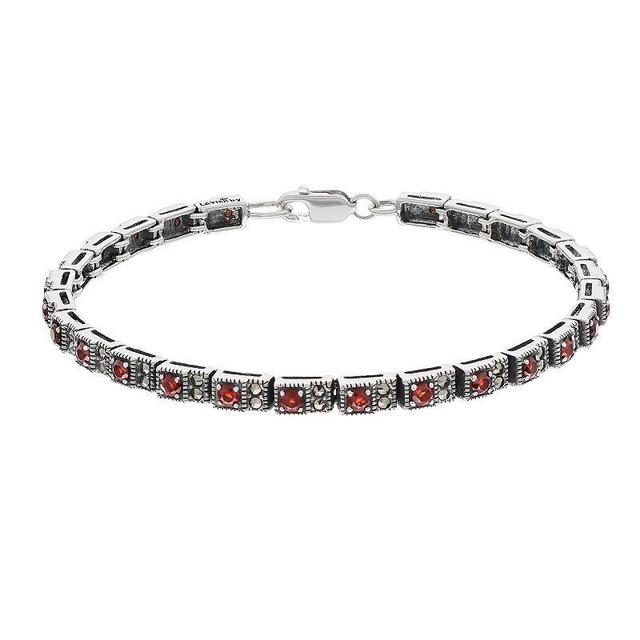 Lavish by TJM Sterling Silver Garnet & Marcasite Bracelet, Womens Product Image