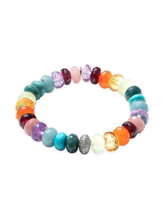 Womens Sterling Silver & Multi-Gemstone Beaded Stretch Bracelet Product Image