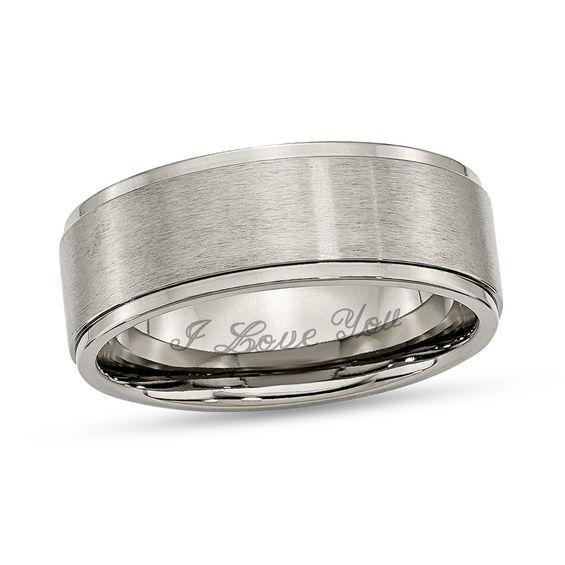 Men's 8.0mm Engravable Ridged Edge Wedding Band in Titanium (1 Line) Product Image